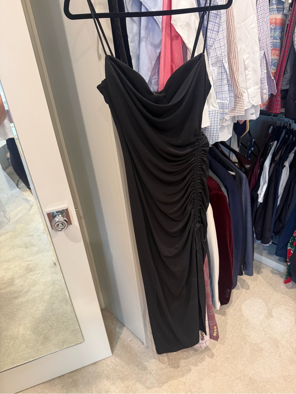 Zara Black Ruched Slip Dress with Cowl Neck